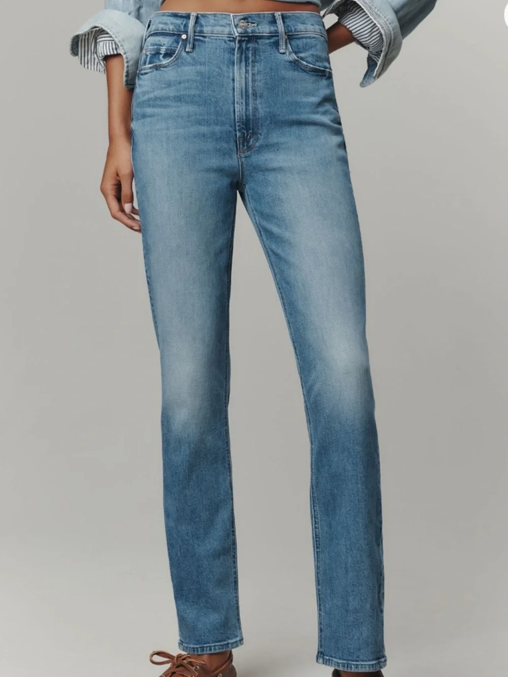 NEW MOTHER The Dazzler Flood Mid-Rise  Straight Leg Jeans - Picture 2 of 8